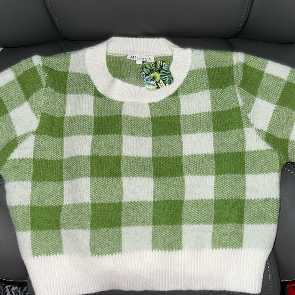 Checkered short sleeved sweater crop top
